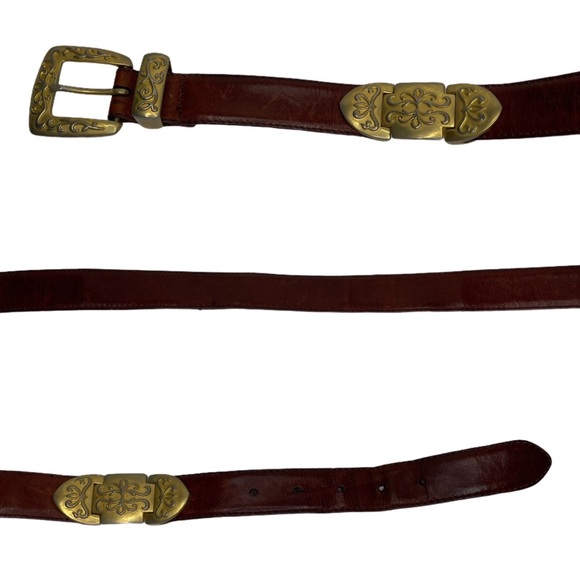 Fossil Brown Metal Hinge Accent Boho Western Belt Size L - Picture 5 of 14